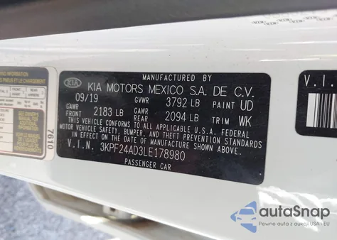 2020 Kia Forte Lxs from USA, damaged, VIN 3KPF24AD3LE178980